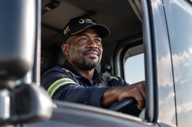An MBT driver at the wheel of a tanker